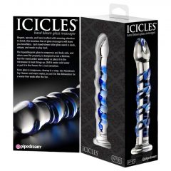   Pipedream Icicles No. 5 - skleněné spirálovité dildo (průsvitné-modré)