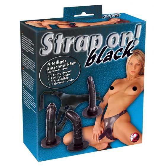 You2Toys Strap On - souprava černých připínacích dild (4 dílná)