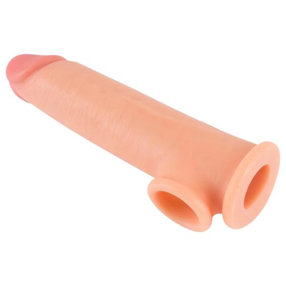 Realistixxx - prodlužující návlek na penis s kroužkem na varlata - 19cm (tělová barva)