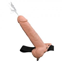   Fetish Strap-On 9 - připínací, duté, stříkající dildo (přírodní)