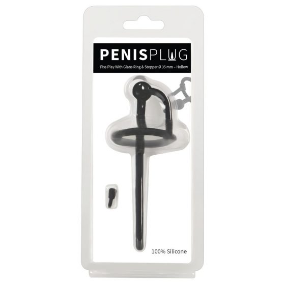 Penisplug Dilator - silikonový uretrální dilatátor se žaludovým kroužkem (0,6mm) - černý