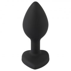   You2Toys Silicone Butt Plug - anální dildo ve tvaru srdce s bílým kamínkem (černé)