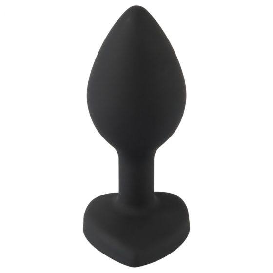 You2Toys Silicone Butt Plug - anální dildo ve tvaru srdce s bílým kamínkem (černé)