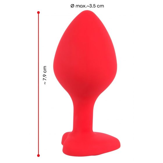 You2Toys Plug Medium - anální dildo s černým kamínkem ve tvaru srdce (červené) - střední