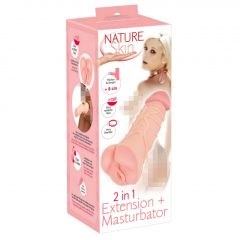   Nature Skin 2in1 Extension + Masturbator Vagina - návlek na penis a masturbátor (tělová barva)