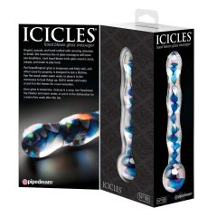   Icicles No. 08 - oboustranné skleněné dildo s vlnitým povrchem (průhledné-modré)