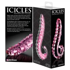   Icicles No. 24 - skleněné dildo s žebrovaným jazykem (růžové)