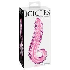   Icicles No. 24 - skleněné dildo s žebrovaným jazykem (růžové)