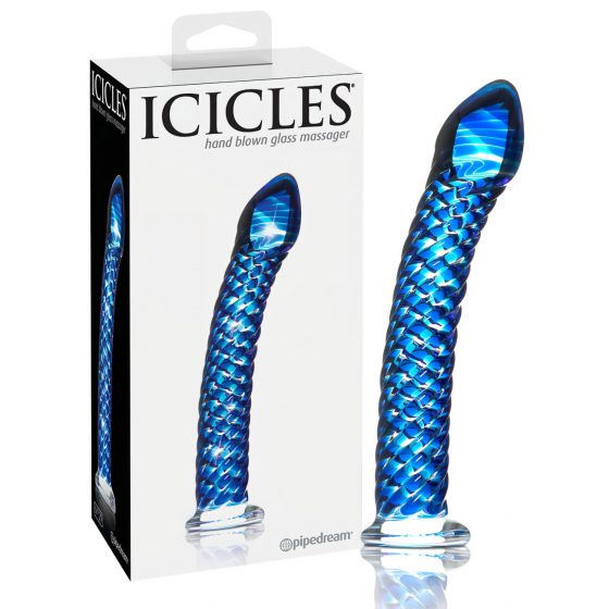 Icicles No. 29 - spirálové skleněné dildo s penisem (modré)