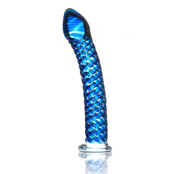 Icicles No. 29 - spirálové skleněné dildo s penisem (modré)