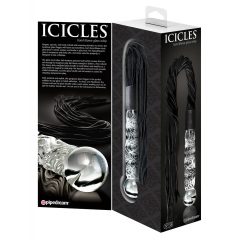   Icicles No. 38 - skleněné dildo s koženým bičíkem (průhledné-černé)