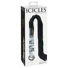   Icicles No. 38 - skleněné dildo s koženým bičíkem (průhledné-černé)