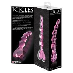   Icicles No. 43 - perlové, srdíčkové skleněné dildo (růžové)