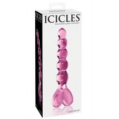   Icicles No. 43 - perlové, srdíčkové skleněné dildo (růžové)