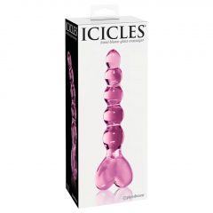   Icicles No. 43 - korálkované, srdíčkové skleněné dildo (růžové)