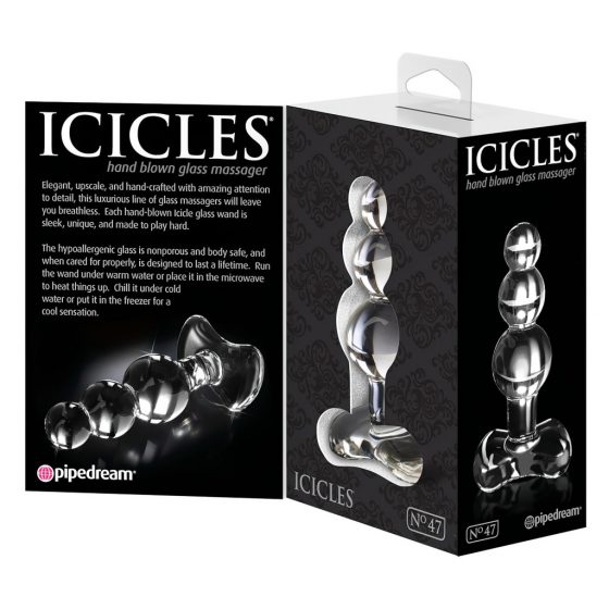 Pipedream Icicles No. 47 - skleněný anální kolík se třemi kuličkami (průhledný)