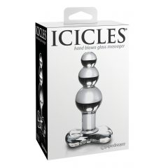   Icicles No. 47 - trojitý perlový, skleněné anální dildo (průhledné)