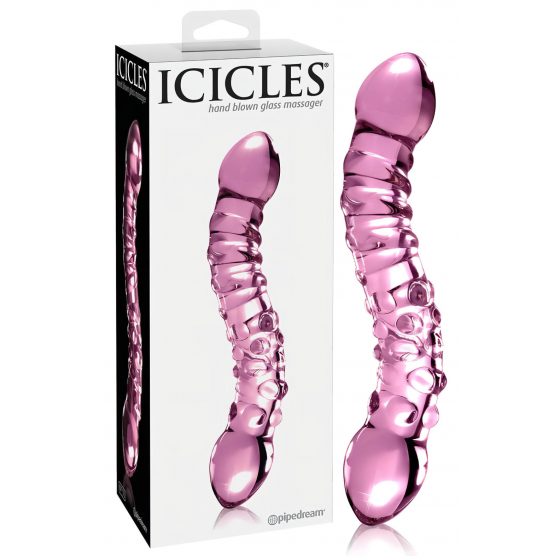 Icicles No. 55 - dvoustranné skleněné dildo na bod G (růžové)