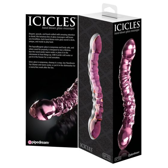 Icicles No. 55 - dvoustranné skleněné dildo na bod G (růžové)