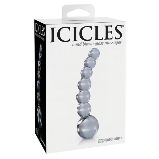 Icicles No. 66 - zakřivené, kuličkové, skleněné dildo (průhledné)