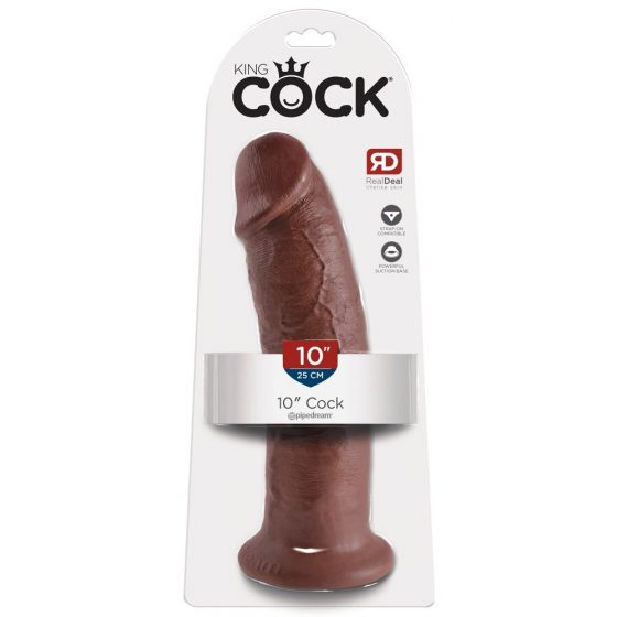 King Cock 10 - velké dildo se varlaty s přísavkou (25cm) - hnědé