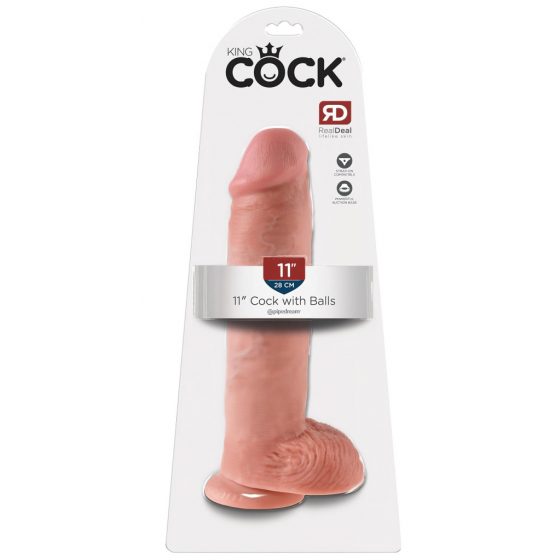 Královský Kok 11 - přísavkový, varlatový dildo (28 cm) - přírodní