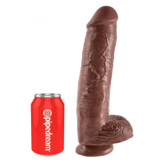 King Cock 11 - velké připínací, varlatové dildo (28 cm) - hnědé