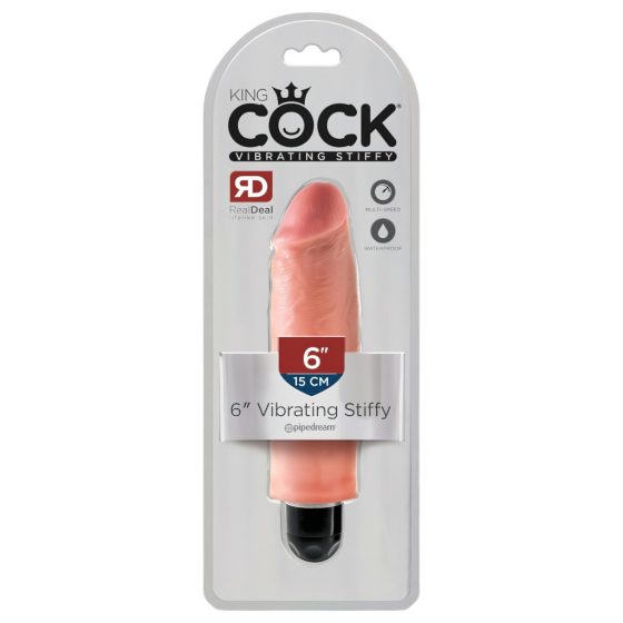 King Cock 6 Stiffy - vodotěsný realistický vibrátor (15 cm) - přírodní