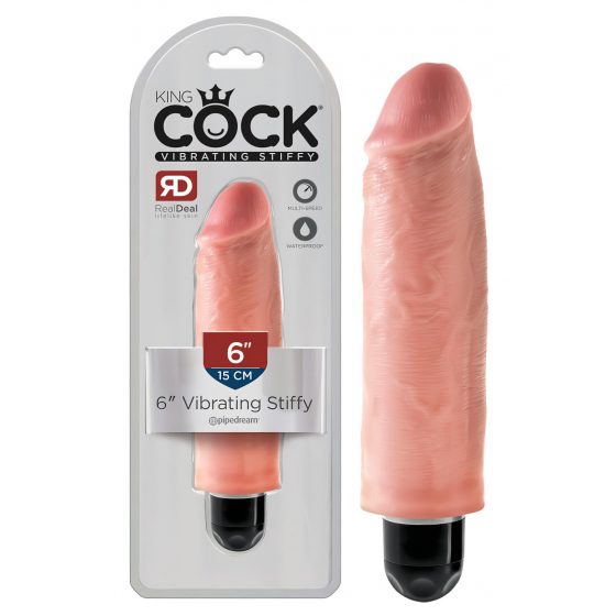 King Cock 6 Stiffy - vodotěsný realistický vibrátor (15 cm) - přírodní