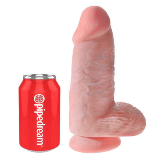 King Cock 9 Chubby - připínací, varlatové dildo (23 cm) - přírodní