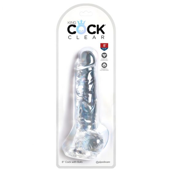 King Cock Clear 8 - připínací, testikulární dildo (20 cm)