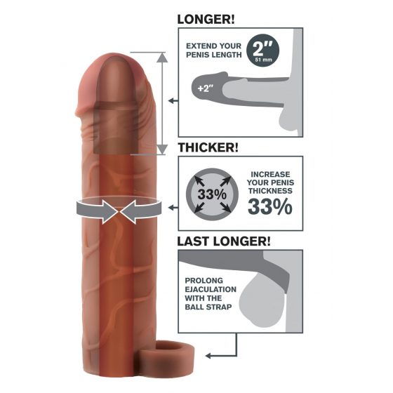 X-TENSION Perfect 2 - návlek na penis s kroužkem na varlata (19cm) - tmavě přírodní