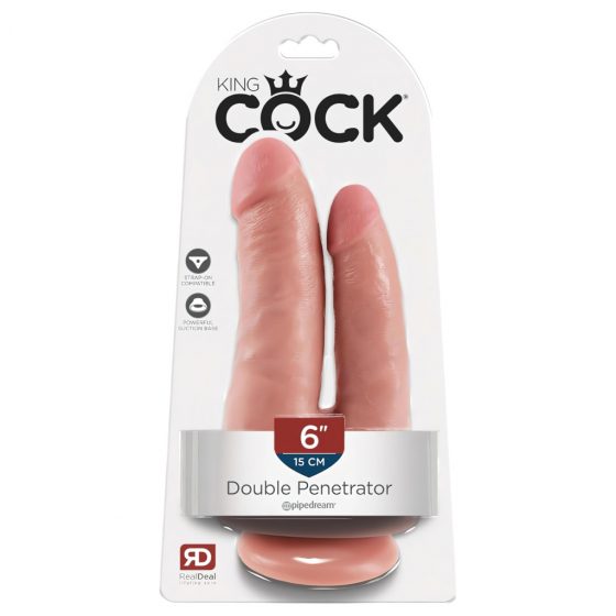 King Cock Double Penetrator - realistické dvojité dildo (přírodní barva)