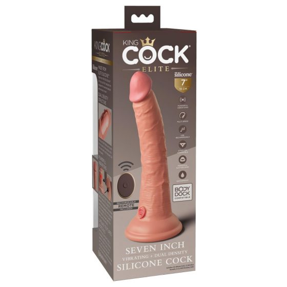 King Cock Elite 7 - připínací, rádiem řízený, realistický vibrátor (18 cm) - přírodní