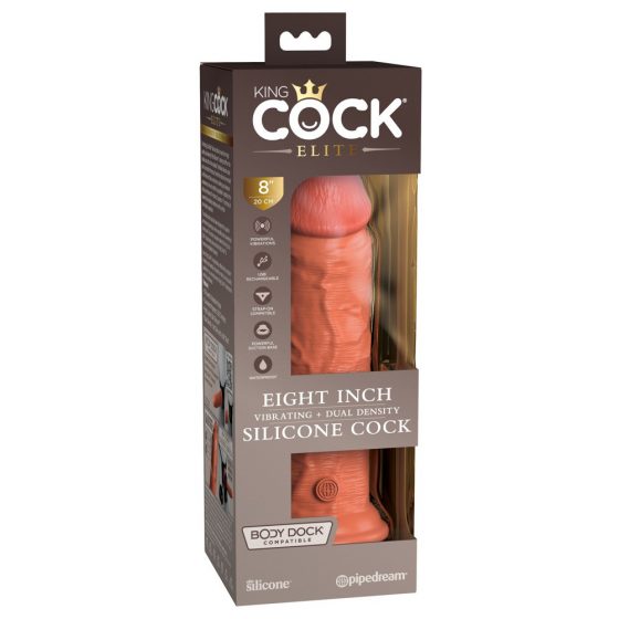 King Cock Elite 8 - připínací, realistický vibrátor (20 cm) - tmavě přírodní