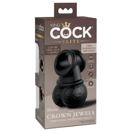 King Cock Elite Crown Jewels - vibrační kroužek na penis (černý)