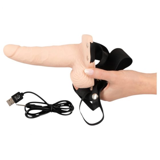 You2Toys Strap-on - nabíjecí dutý, připínací vibrátor (přírodní barva)