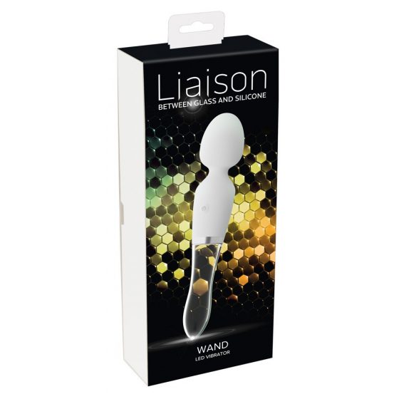 Liaison Wand - dobíjecí vibrátor LED ze silikonového skla (průsvitný-bílý)