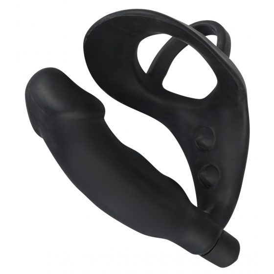 You2Toys Black Velvets Ring& Vibro Plug - krúžok na penis a semenníky s análným vibrátorom (čierny)