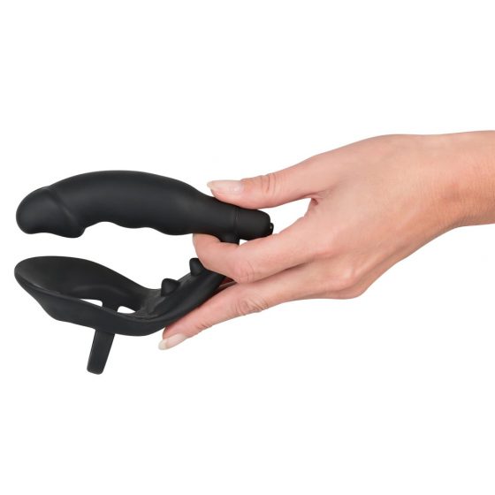 You2Toys Black Velvets Ring& Vibro Plug - krúžok na penis a semenníky s análným vibrátorom (čierny)