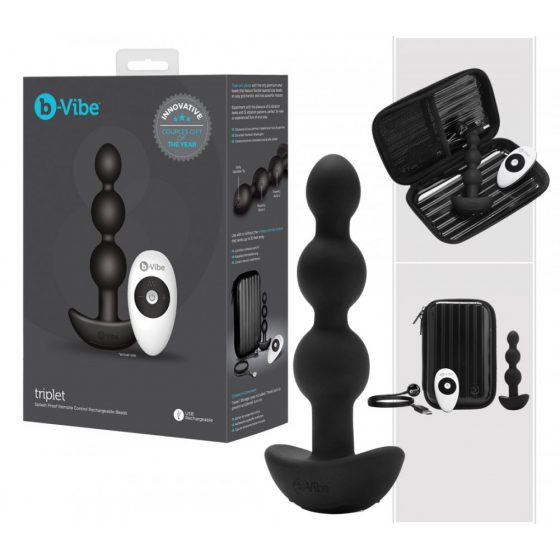 b-Vibe - dobíjecí anální vibrátor s trojitými korálky (černý)