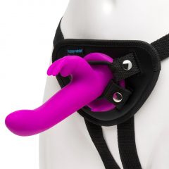   Happyrabbit Strap-On - připínací vibrátor se zajíčkem (fialový)