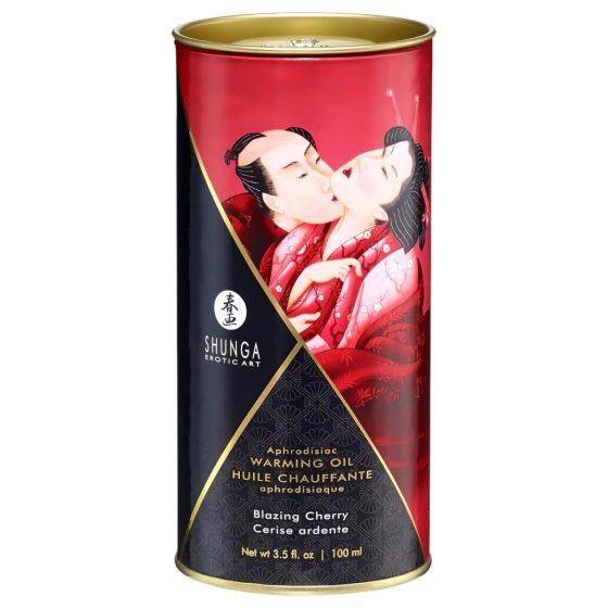 Shunga - hřejivý masážní olej - třešeň (100 ml)