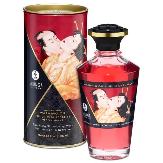 Shunga - hřejivý masážní olej - šampaňské jahoda (100 ml)