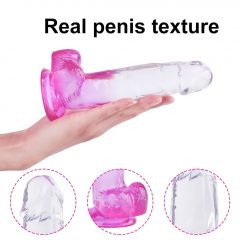   Sunfo - připínací, realistické dildo s varlaty - 22 cm (průsvitné fialové)