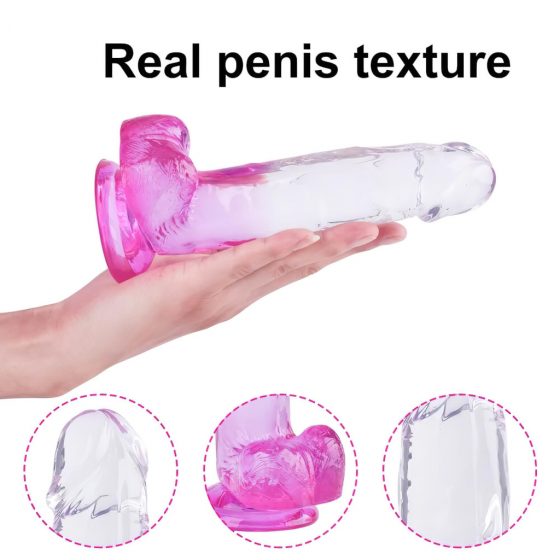 Sunfo - připínací, realistické dildo s varlaty - 22 cm (průsvitné fialové)