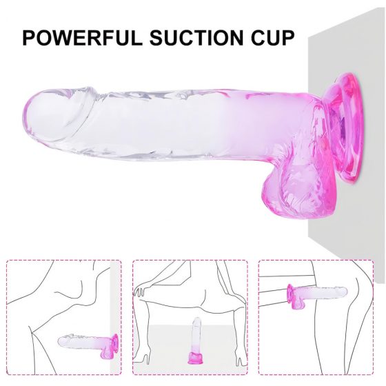 Sunfo - připínací, realistické dildo s varlaty - 22 cm (průsvitné fialové)