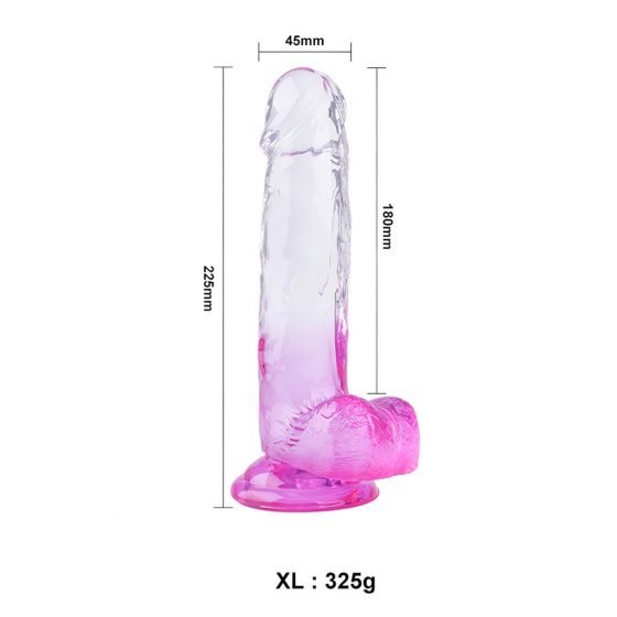 Sunfo - připínací, realistické dildo s varlaty - 22 cm (průsvitné fialové)