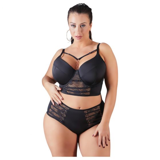 Cottelli Plus Size - krajková podprsenka s pásky (černá)