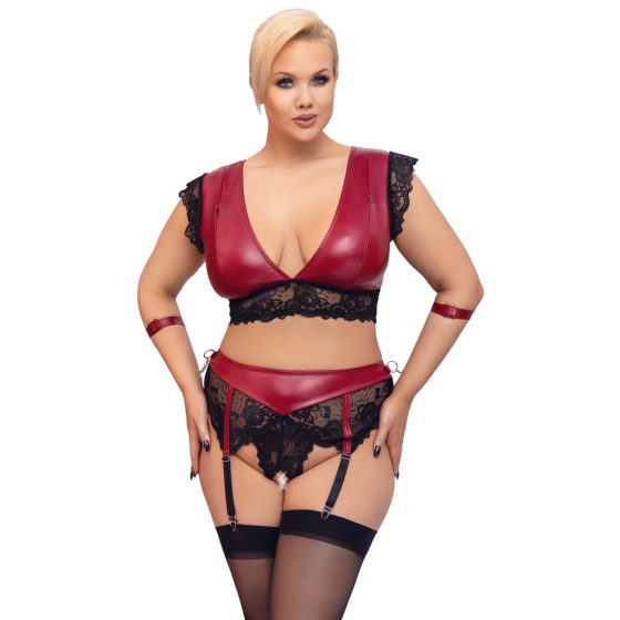 Cottelli Bondage Plus Size - krajková podprsenka (červená a černá)